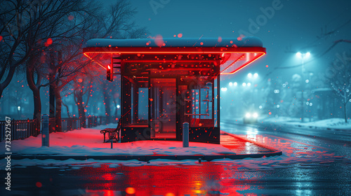Bus stop at night in winter.