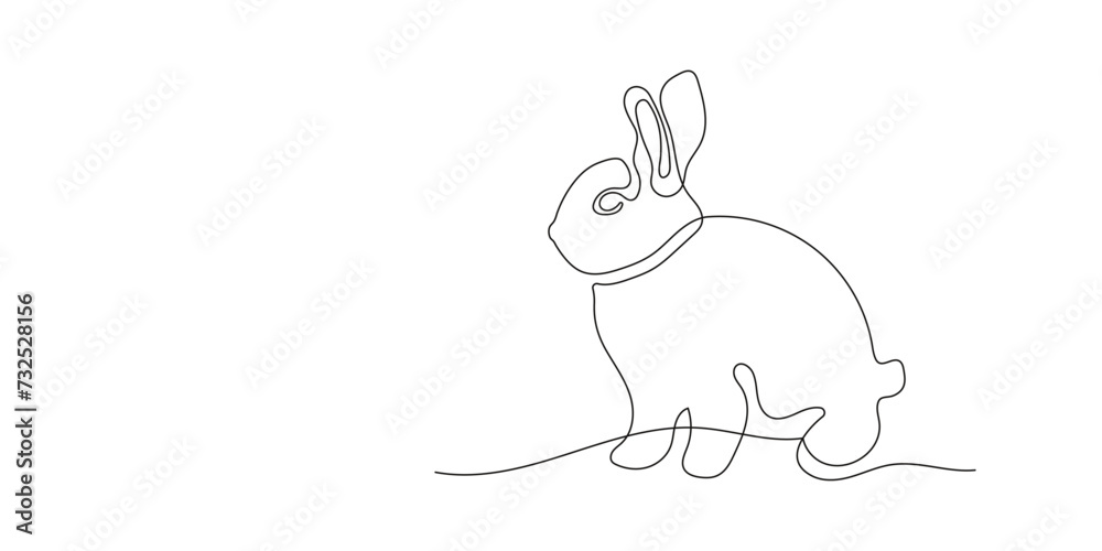 One line drawing of Easter Bunny on backhround with Copy space. Cute Rabbit silhouette with ears and Editable stroke for spring design greeting card and web banner. Outline Vector illustration One line drawing of Easter Bunny on backhround with Copy space. Cute Rabbit silhouette with ears and Editable stroke for spring design greeting card and web banner. Outline Vector illustration