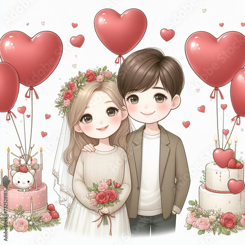 bride and groom with hearts