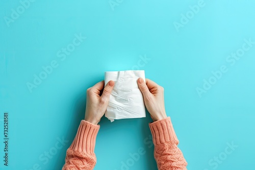 Hand holding tissue paper.