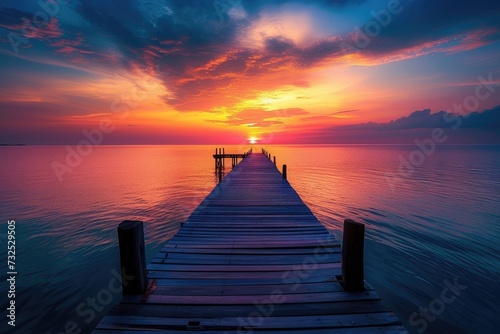 Pier extending over the tranquil lake.