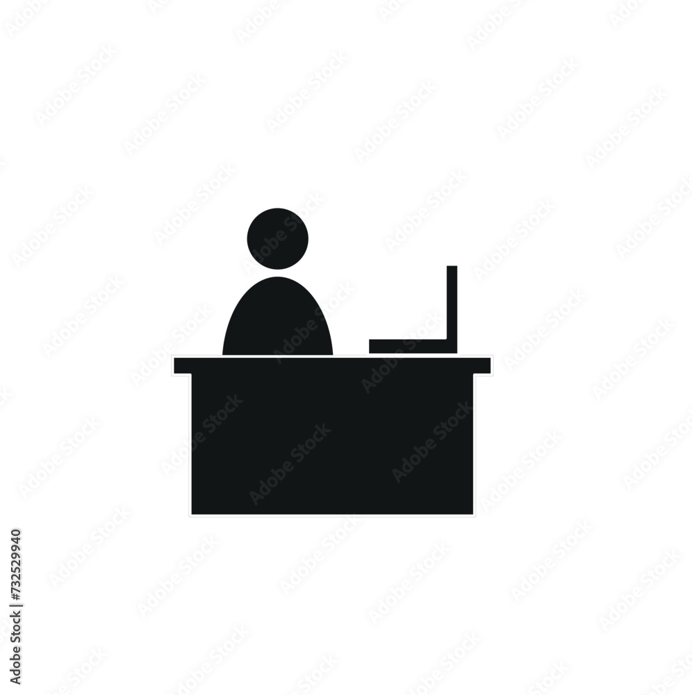 hotel administrator icon, reception desk, flat vector illustration highlighted on a white background