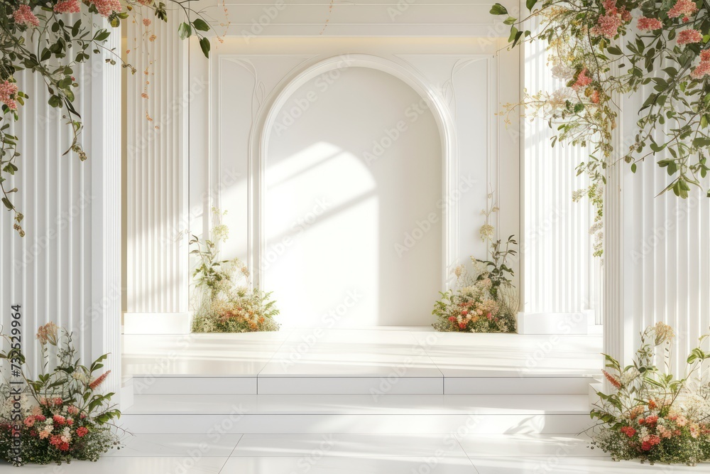 modern wedding backdrop with white color walls and vivid details. wedding backdrop front view environment modern wedding backdrop with white color walls and vivid details. wedding backdrop front view environment