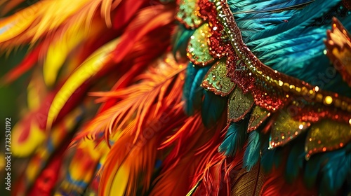Intricate Patterns and Vibrant Hues in Close-Up Feather Image