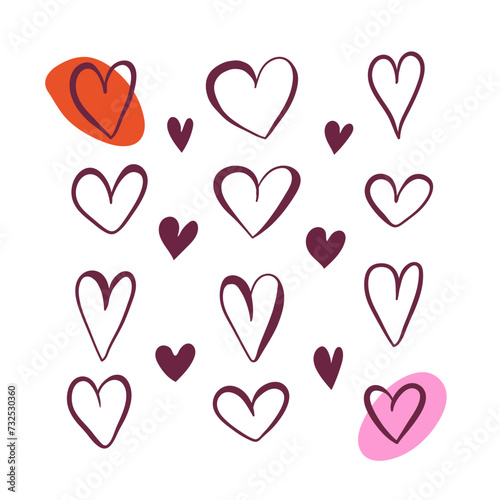 set of different doodle hearts. hearts of different shapes. (ID: 732530360)