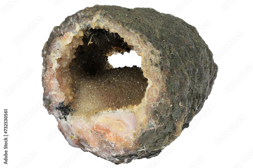 quartz geode from Morocco isolated on white background quartz geode from Morocco isolated on white background