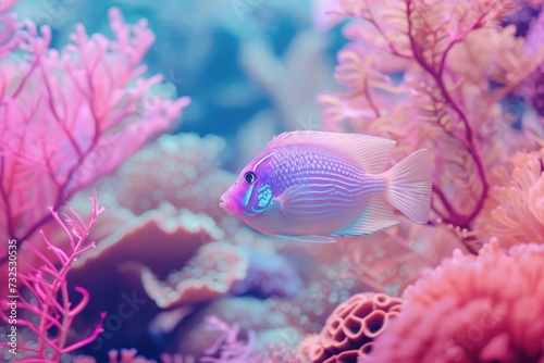 Coral Kingdom: Within the depths of the aquarium, tropical fish dance among the coral, creating a picturesque scene reminiscent of an underwater paradise.