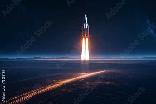 rocket in space successful launch. startup, launch, marketing, investment, innovation, success concept. creative illustration. generative ai.