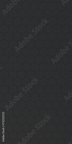 Hexagonal dark black background texture placeholder, radial center space, 3d illustration, 3d rendering backdrop