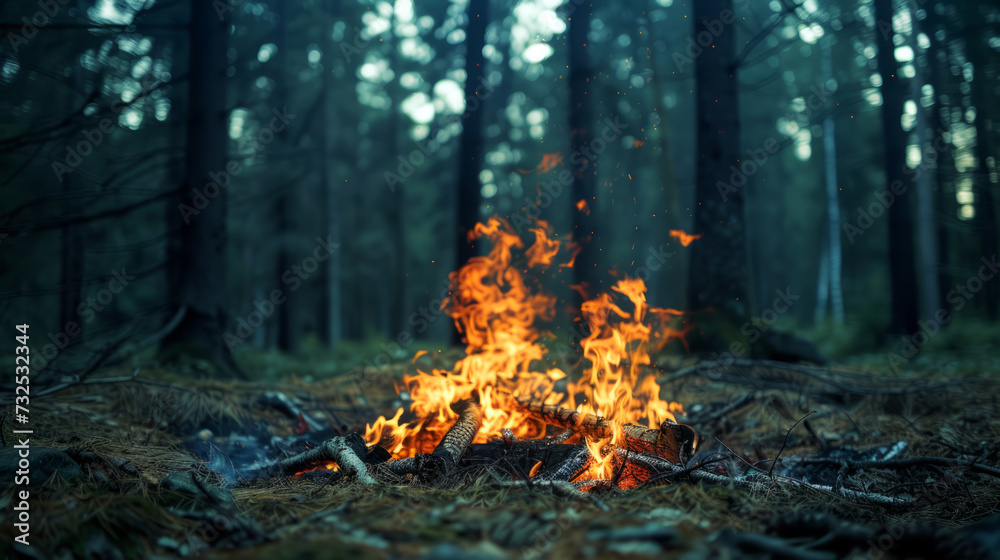 Campfire in a Wooded Area, A campfire burns brightly in a forest clearing, casting a warm glow on the surrounding trees. Campfire in a Wooded Area, A campfire burns brightly in a forest clearing, casting a warm glow on the surrounding trees.