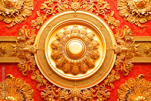 3d wallpaper stretch ceiling decoration model. mandala and decorative frame flower roses background
