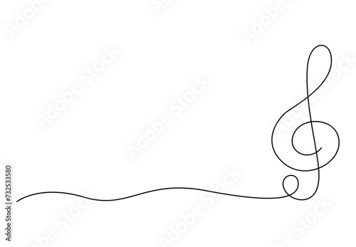 Single continuous line drawing of treble clef. Isolated on white background vector illustration. Free vector