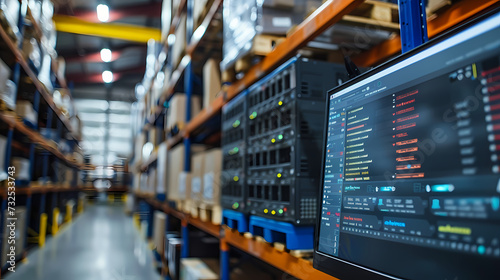 High-tech warehouse with a high level of shelfs, equipped to store and sort goods stock management