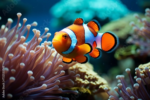 Ocean beauty Vibrant clown fish navigate a lively coral environment © Muhammad Ishaq