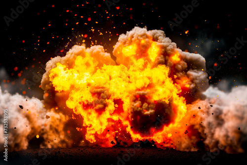 Bomb explosion with fire flames and smoke