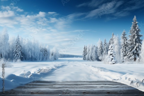 Snowy panorama Winter landscape featuring trees covered in glistening snow © Muhammad Ishaq