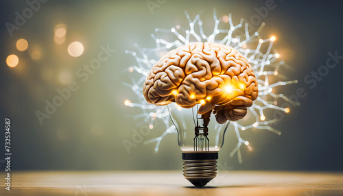 human brain light bulb - strong mind, brainstorm, imagination, intelligence, innovation, solution concept. creativity and intelligence conceptual image. #732534587