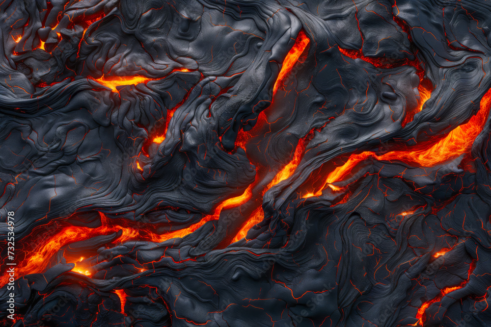 Lava texture fire background rock volcano magma molten hell hot flow flame pattern seamless. Earth lava crack volcanic texture ground fire burn explosion stone liquid black red inferno planet relief - obrazy, fototapety, plakaty 