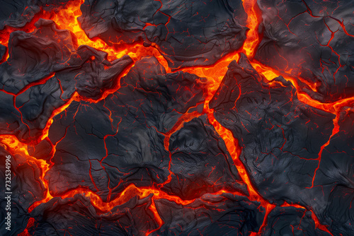 Lava texture fire background rock volcano magma molten hell hot flow flame pattern seamless. Earth lava crack volcanic texture ground fire burn explosion stone liquid black red inferno planet relief © Mayava