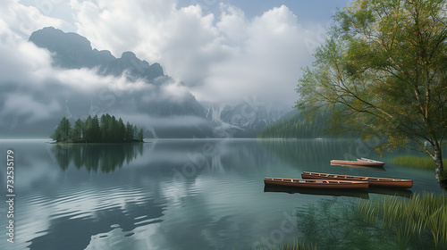 Serene Calm Lake Alpine Mountain Retreat