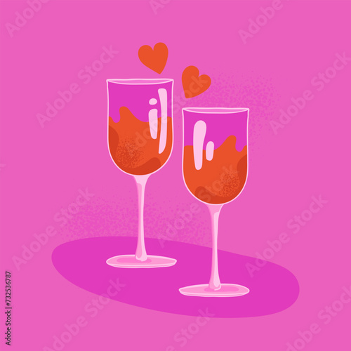illustration of lovers' glasses. love elixir on a date. glasses of red wine (ID: 732536787)