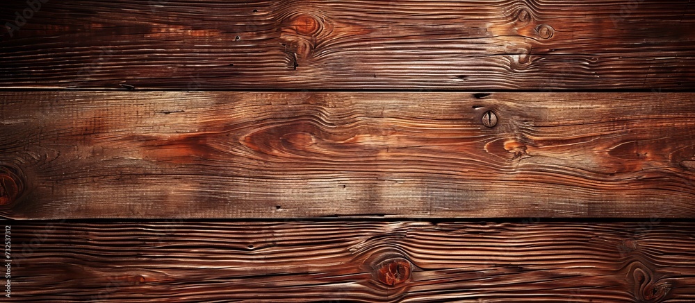 Naklejka premium A detailed shot of a brown wooden wall with a blurred background, showcasing the beauty of hardwood flooring and the intricate patterns of the wood grain.