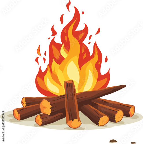 Bonfire flat vector isolated on white.