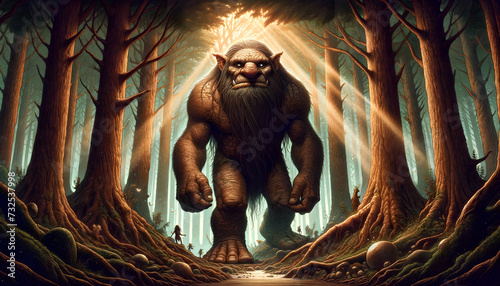 illustration of the mythological creature, the Troll, in a mystical forest setting photo