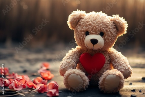 Adorable romance Teddy bear with red heart, ideal for Valentines © Muhammad Ishaq