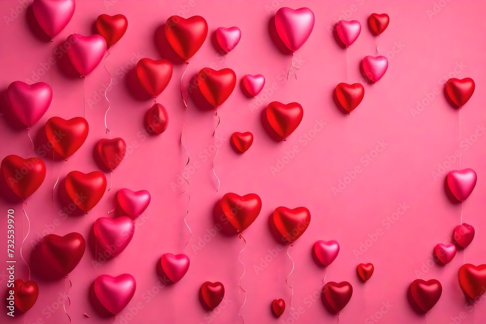 Valentine's day background with red and pink heart balloons 