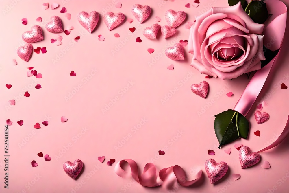 beautiful pink rose adorned with decorative confetti hearts beautiful pink rose adorned with decorative confetti hearts
