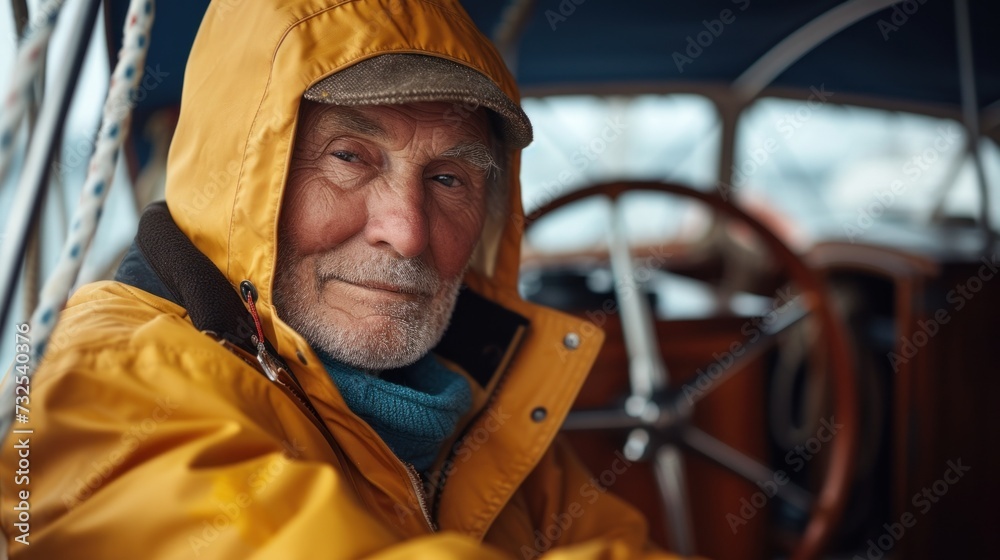 Confident Sailor Sporting a Weathered Jacket Aboard a Ship at Sea