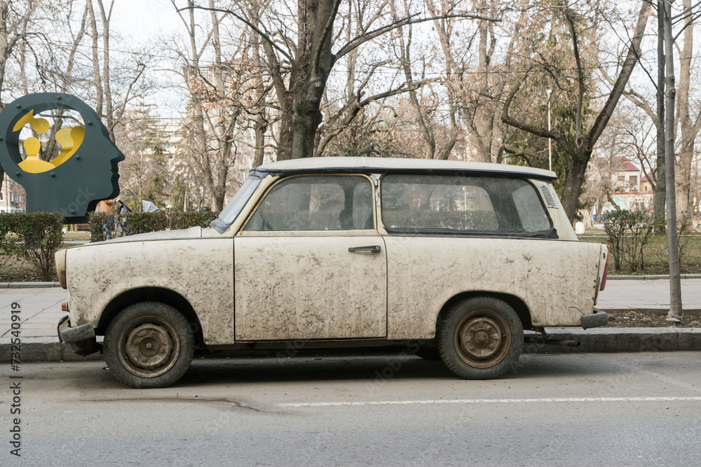 Abandoned and crumbling Trabant car