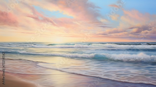 A Serene Sunrise at the Ocean s Edge  Pastel Hues Painting the Horizon with Tranquility