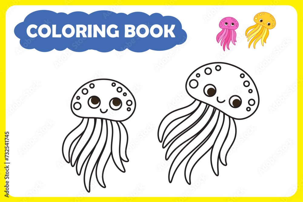 Coloring page for kids. Sea animals, vector image Stock Vector | Adobe ...