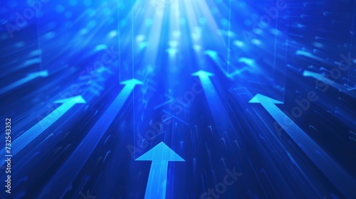 Abstract Concept of Ascending Arrows With Blue Glowing Lights Representing Growth and Success photo