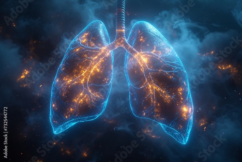 Glowing Lungs: A Surreal Exploration of the Human Respiratory System Generative AI photo