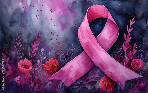 Pink Ribbon Power: A Breast Cancer Awareness Artwork Generative AI photo
