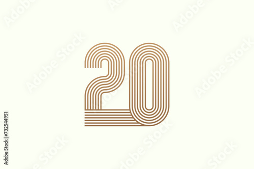 Number 20 Logo. Monogram Number 20 logo multi line style. usable for business logos and anniversary. flat design logo template. vector illustration