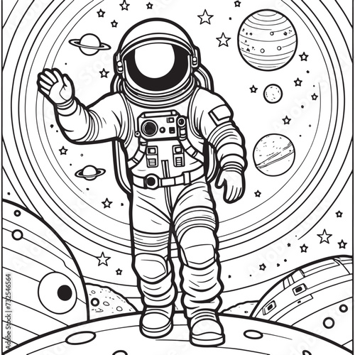 astronaut outline coloring page illustration for children and adult
