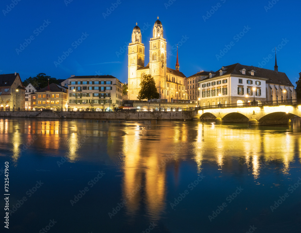 Night picture of the cityscape of Zurich, Switzerland