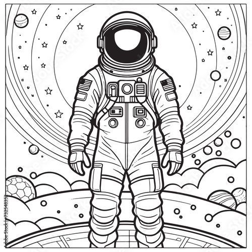 astronaut outline coloring page illustration for children and adult