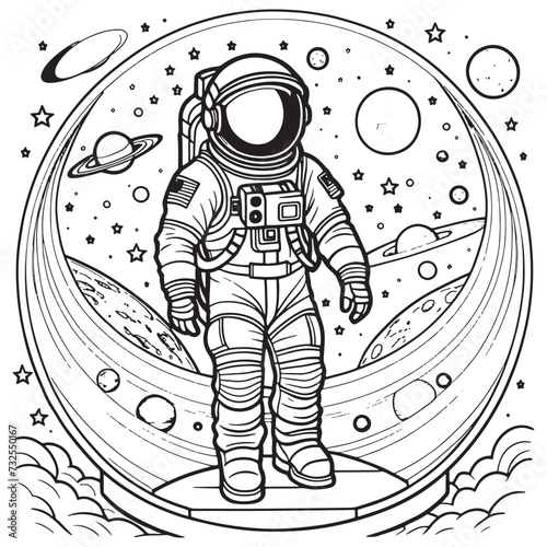 astronaut outline coloring page illustration for children and adult