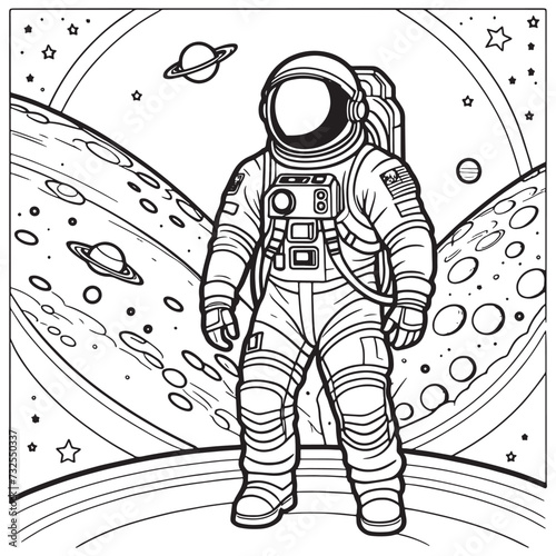 astronaut outline coloring page illustration for children and adult