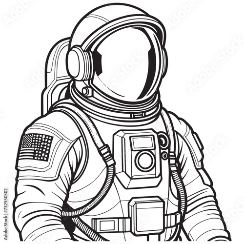 astronaut outline coloring page illustration for children and adult