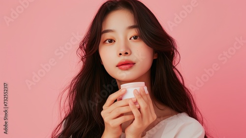 woman holding skin cream