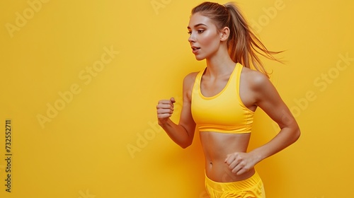 a woman running in yellow
