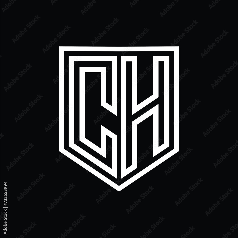 CH Letter Logo monogram shield geometric line inside shield isolated style design