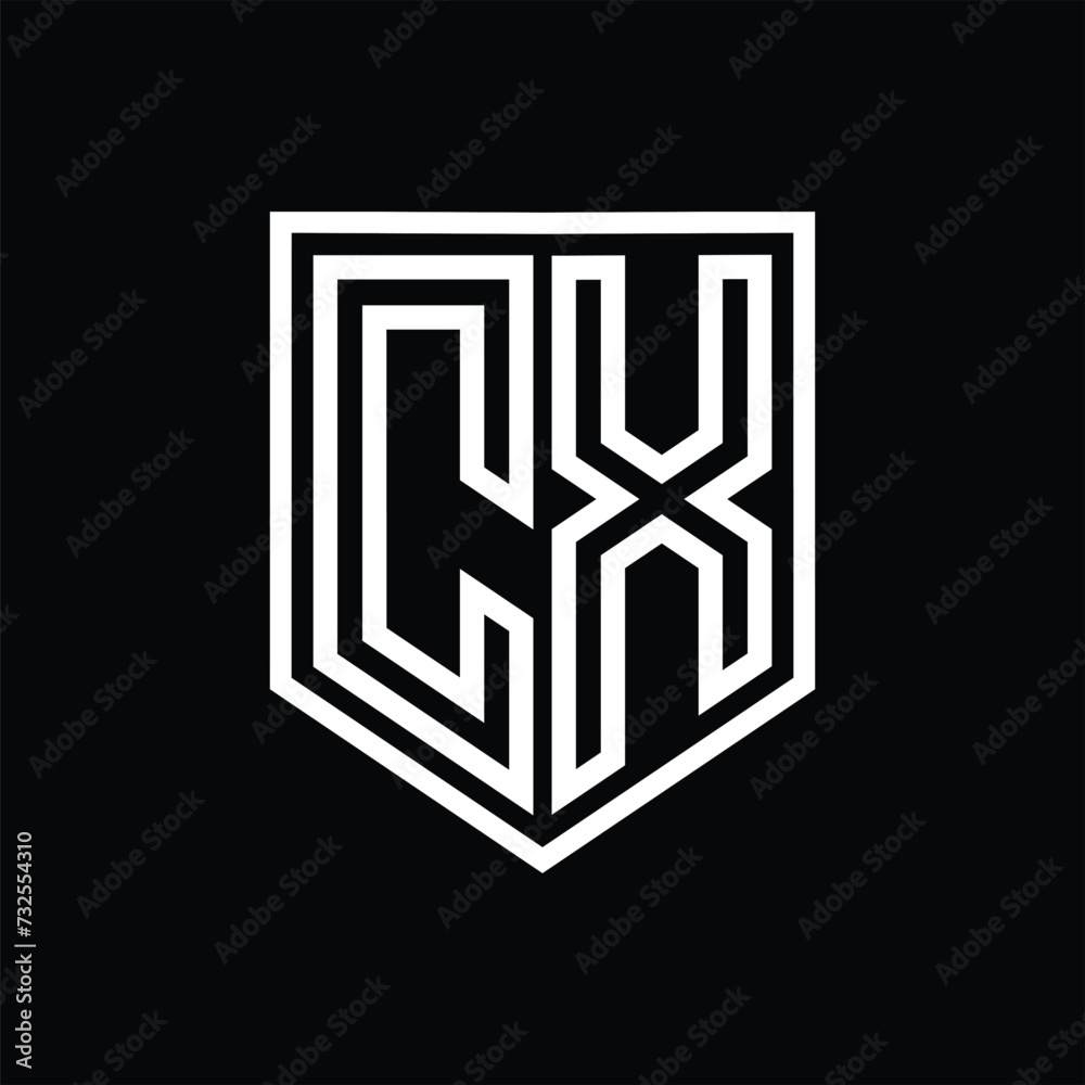 CX Letter Logo monogram shield geometric line inside shield isolated style design CX Letter Logo monogram shield geometric line inside shield isolated style design