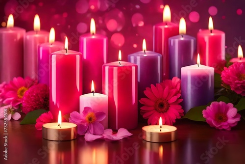Colorful dreamy candles on bokeh background 